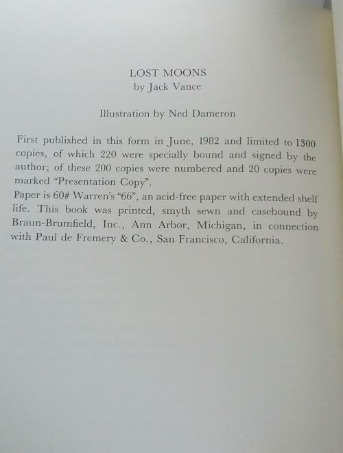 Lost Moons by Jack Vance (First Edition) Signed