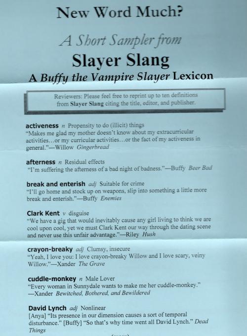 Slayer Slang A Buffy the Vampire Slayer Lexicon by Michael Adams (First)