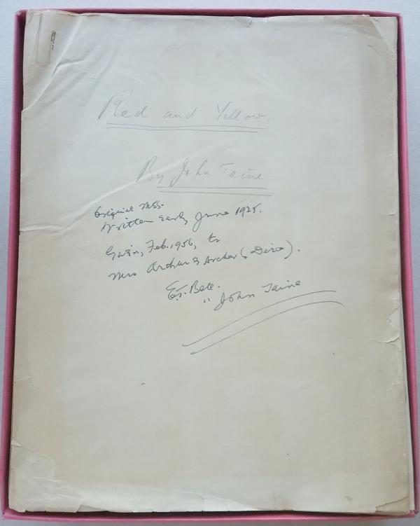 Red and Yellow by John Taine (Eric Temple Bell) Holograph Manuscript 1925