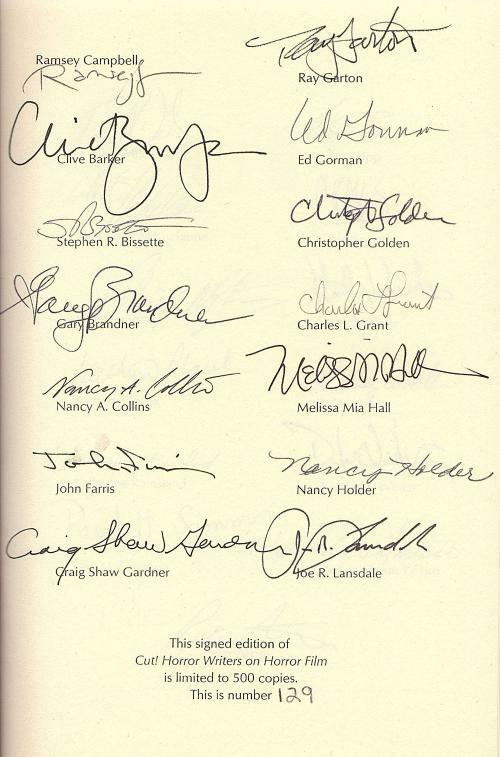 Cut: Horror Writers on Horror Film by Christopher Golden (Limited Edition)