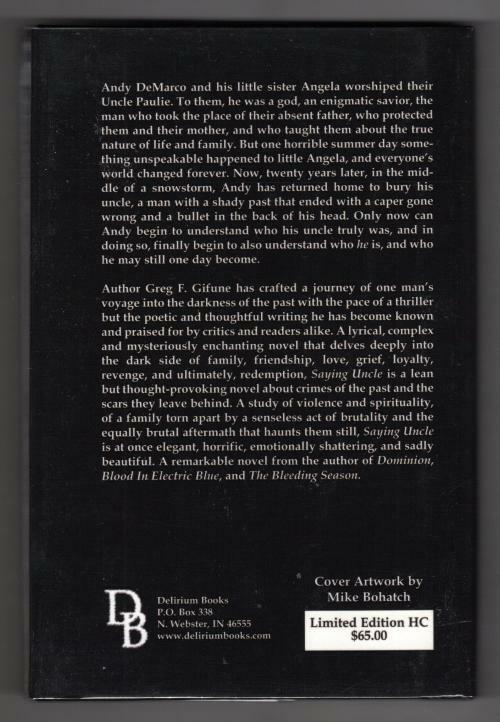 Saying Uncle by Greg F. Gifune (First HC Edition) Limited Signed #69