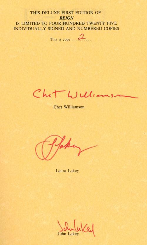 REIGN by Chet Williamson (First, Limited) Slipcase Signed Copy #2