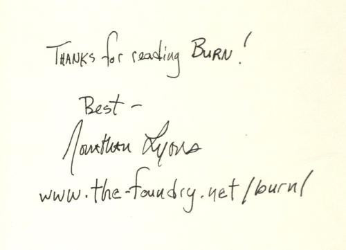 Burn by Jonathan Lyons (First Edition) Signed Presentation Copy