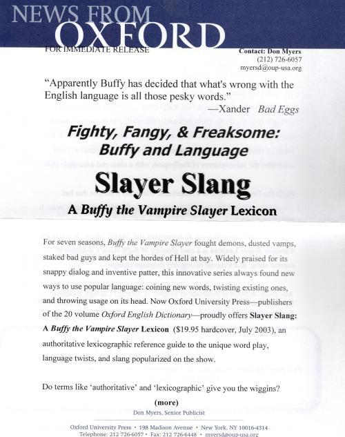 Slayer Slang A Buffy the Vampire Slayer Lexicon by Michael Adams (First)