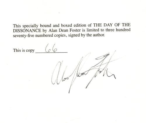 The Day of the Dissonance by Alan Dean Foster (First Edition) Signed