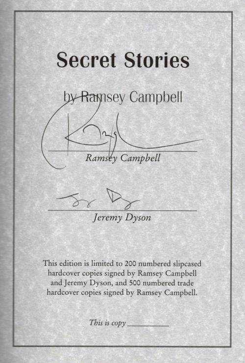 Secret Stories by Ramsey Campbell (First Edition) Limited Signed