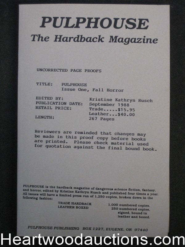 Pulphouse The Hardback Magazine: Issue One, Fall Horror by Kristine Kathryn Rusc