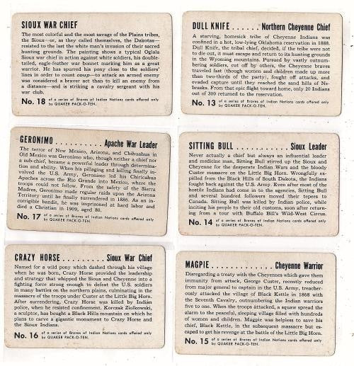 Complete Set of 18 Braves of Indian Nations Cards