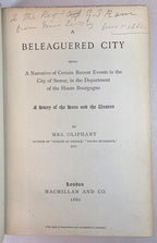 A Beleaguered City by Mrs. Oliphant (First Edition) Includes a Signed Letter