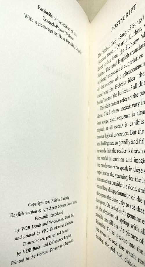 Das Hohe Lied Salomo / The Song of Solomon (Facsimile of  Cranach Presse 1931)