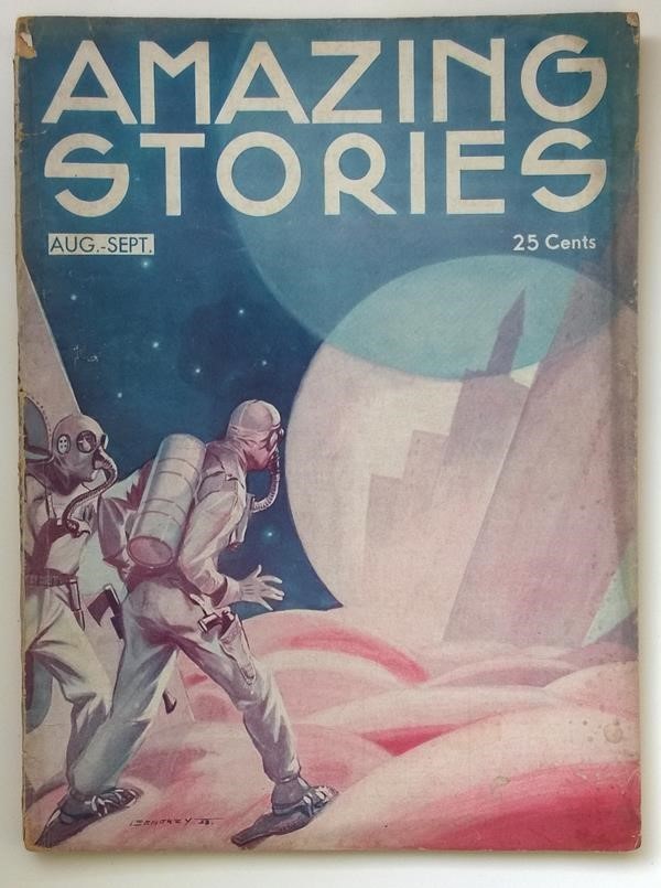 Amazing Stories Aug 1933 Leo Morey Spacemen Art deco Cvr, Fletcher Pratt