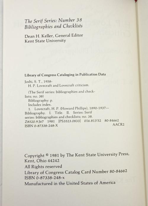 H.P. Lovecraft and Lovecraft Criticism by S.T. Joshi (Signed) First Edition