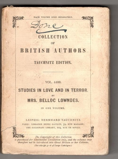 Studies in Love and in Terror by Mrs. Belloc Lowndes