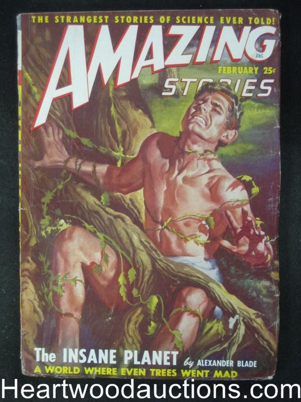 Amazing Stories Feb 1949  Tree Attacks  Man in his Underwear Cvr