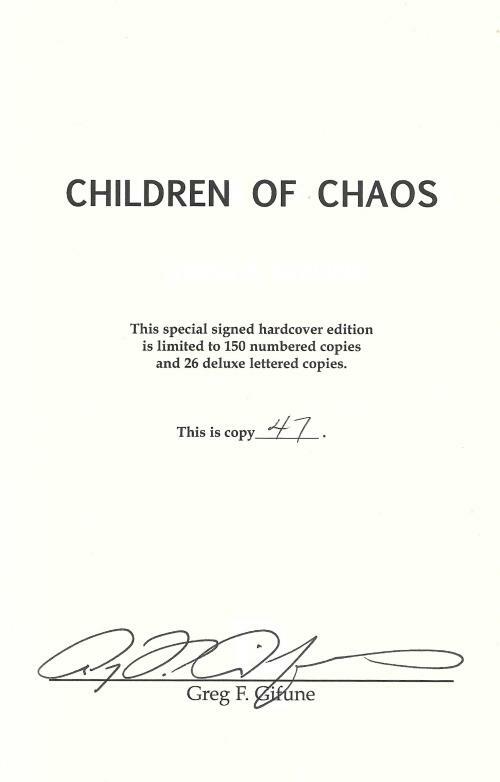Children of Chaos by Greg F. GiFune (Limited Signed Edition)