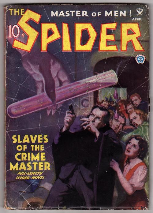The Spider Apr 1935 John Newton Howitt Cvr, Ed Race story - Pulp