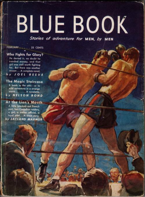 Blue Book Feb 1942 HM Stoops boxing Cvr; H. Bedford-Jones; Nelson Bond; DB Ch...