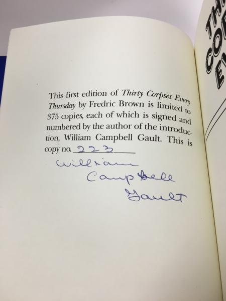 Thirty Corpses Every Thursday by Fredric Brown (First Edition) LTD Signed