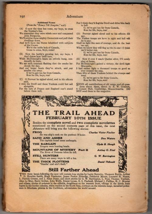 Adventure Jan 30 1925 Pulp F. Eltonhead Cvr; Thomson Burtis; Arthur O. Friel