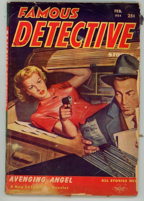 Famous Detective Feb 1954  Satan Hall story by C J Daly, Bad Girl Art