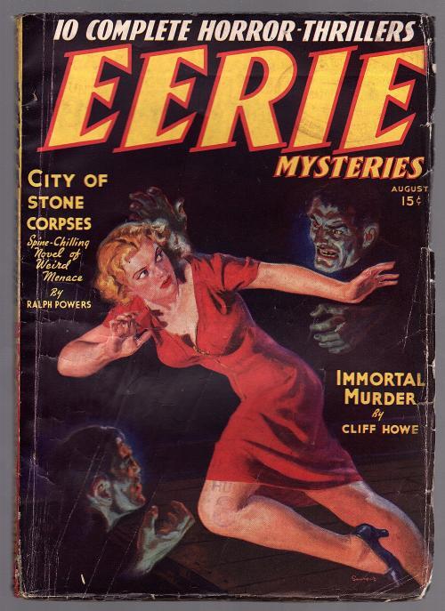 Eerie Mysteries Aug 1938 FIRST issue; Norman Saunders wild GGA Cover - Pulp