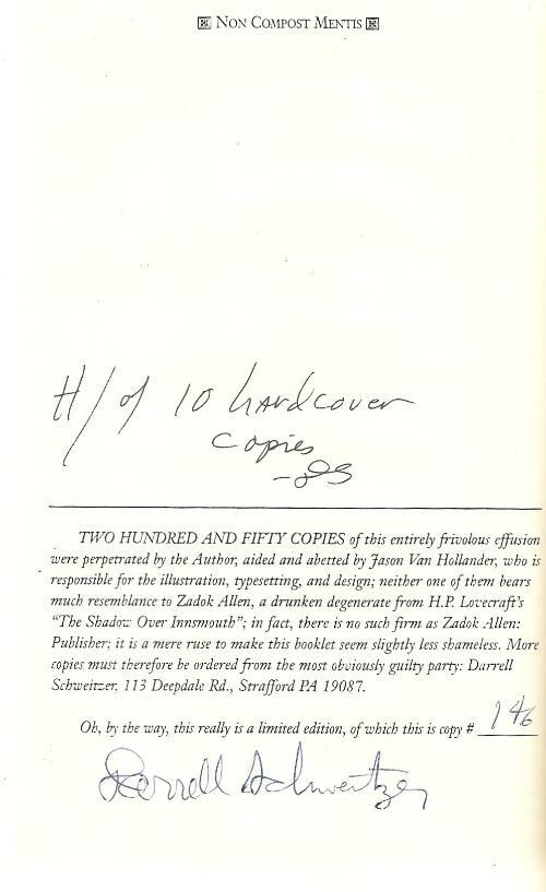 Non Compost Mentis by Darrell Schweitzer (First Edition) Signed