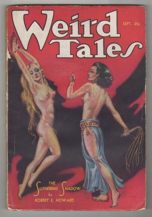 Weird Tales Sep 1933 Brundage GGA bondage whipping Cvr; R. E. Howard- Conan