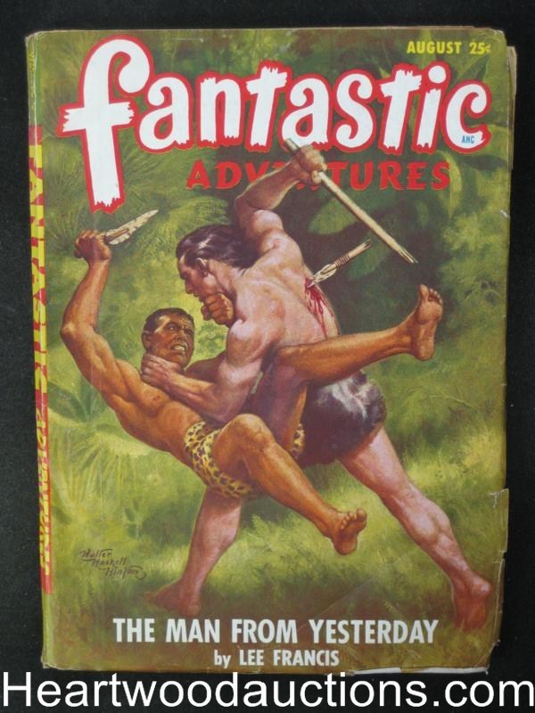 Fantastic Adventures Aug  1948 Great Cave man Battle Cvr