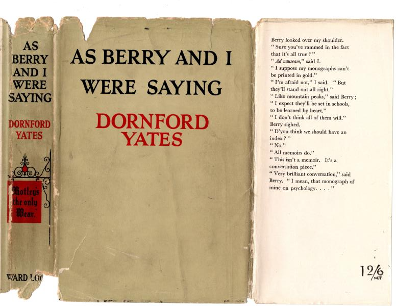 As Berry and I Were Saying by Dornford Yates (First Edition) File Copy