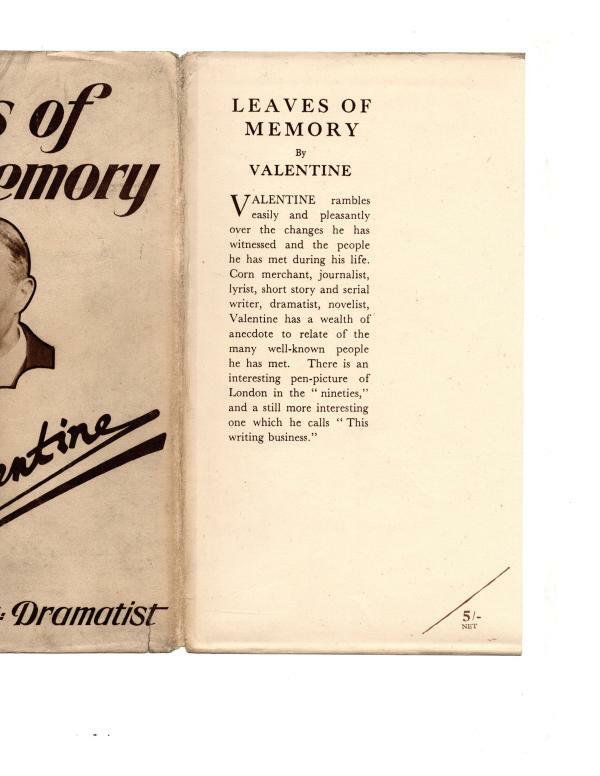 Leaves of Memory by Valentine (First Edition) Ward Lock File Copy