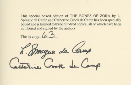 The Bones of Zora by L. Sprague de Camp Signed, Limited Signed