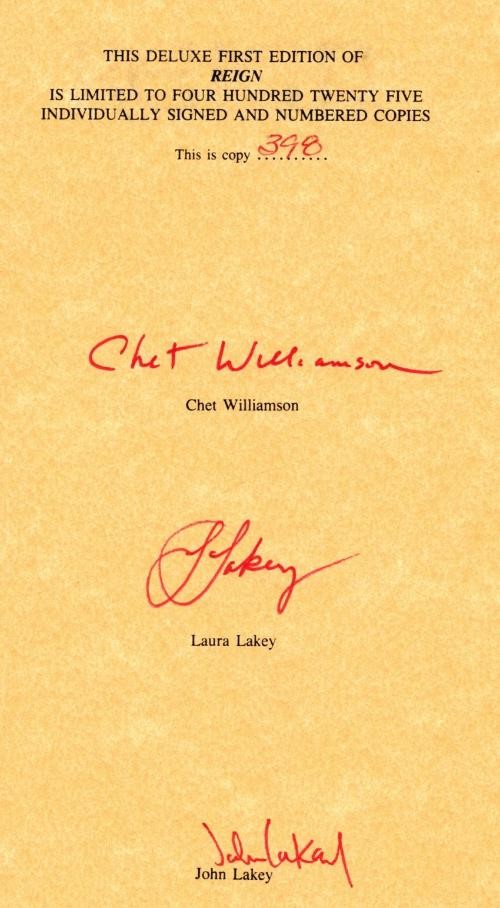 REIGN by Chet Williamson (First, Limited) Slipcase Signed