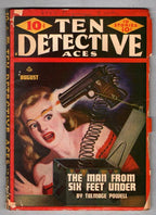 Ten Detective Aces Aug 1946 Endris Cvr: booby-trapped .45 shoots at Blonde