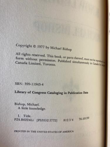 A Little Knowledge by Michael Bishop (First Edition)