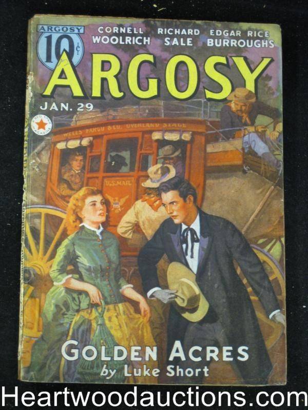 Argosy Jan 29, 1938 Edgar Rice Borroughs , Cornell Woolrich, Luke Short Cvr stor