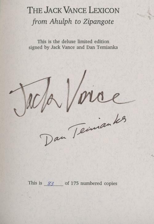 The Jack Vance Lexicon by J. Vance & Dan Temianka, editor (Signed 1st Ltd) Si...