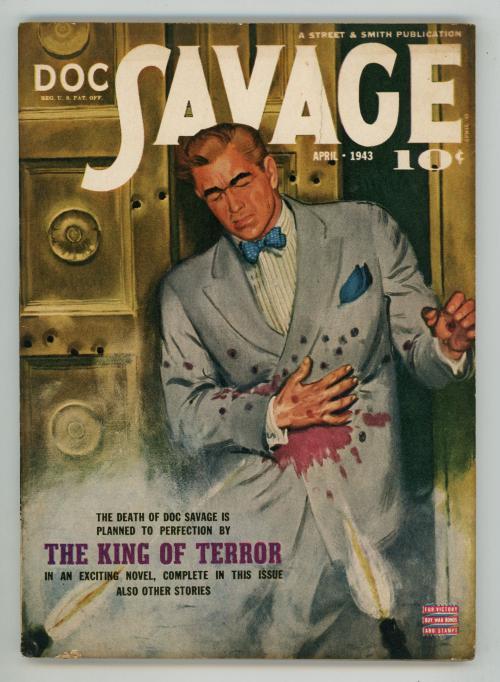 Doc Savage 1943 Apr "The King of Terror"; Particularly violent cvr