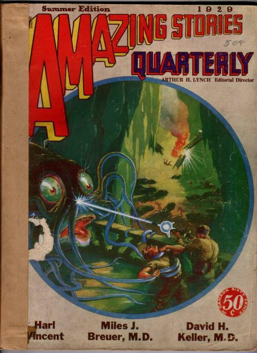 Amazing Stories Summer 1929 Sci-Fi war Cvr; Dr. David H. Keller; Harl Vincent