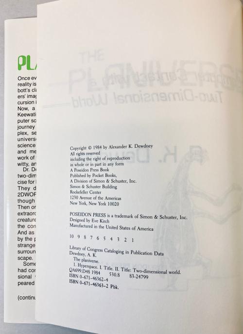 The Planiverse: Computer Contact with a Two-Dimensional World by A. K. Dewdney