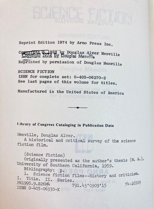 A Historical and Critical Survey of the Science-Fiction Film by Douglas Menville - Signed