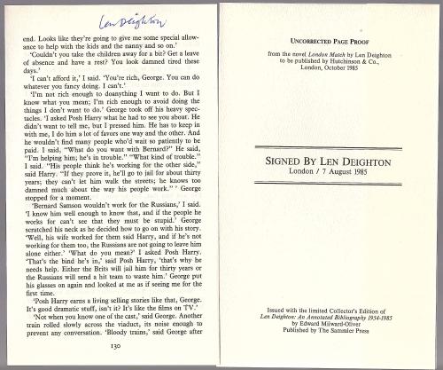 Len Deighton: An Annotated Bibliography 1954-1985 by Edward Milward-Oliver (First, Signed)