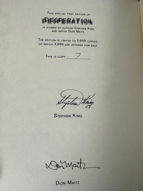 Desperation by Stephen King (First Limited) Signed by Stephen King and Don Maitz