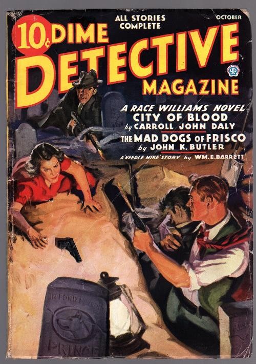 Dime Detective Oct 1936 Race Williams, Carroll J. Daly Tommy Gun cvr - Pulp