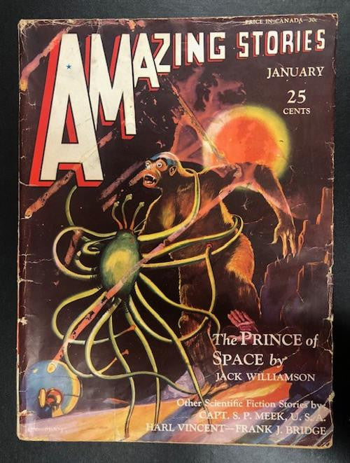 Amazing Stories Jan 1931 Jack Williamson Ape v. Space Insect cover