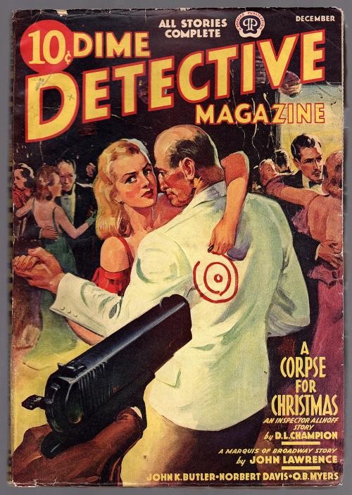 Dime Detective Dec 1939 GGA Cvr, Blonde paints target on victim - Pulp