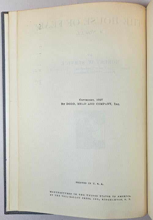 The House of Fear: A Novel by Robert W. Service (First Edition)