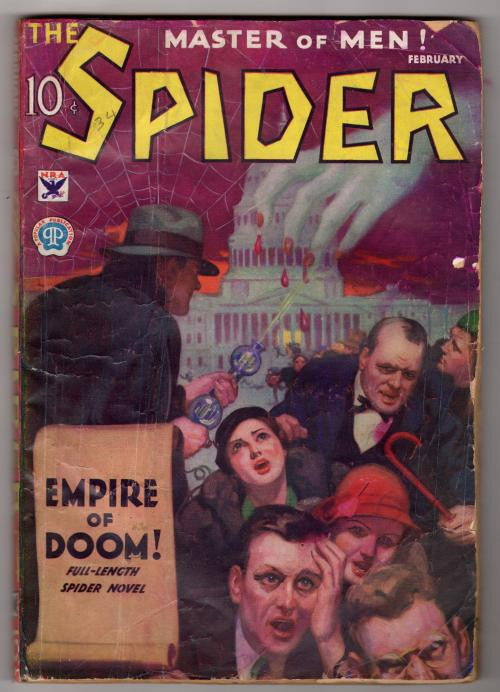 The Spider Feb 1934 John Newton Howitt Cvr "Empire of Doom" - Pulp