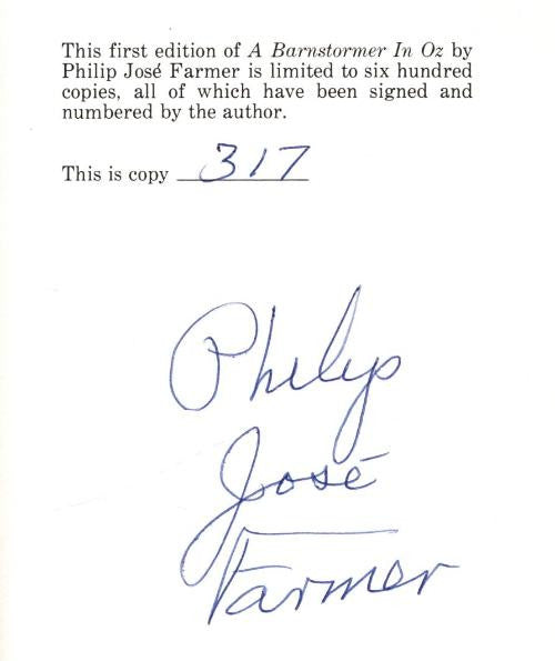 A Barnstormer in Oz by Philip Jose Farmer Limited (First Edition) Signed