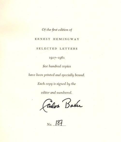 Ernest Hemingway Selected Letters 1917-1961 (Signed, Limited) Signed
