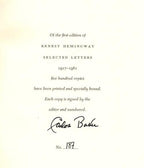 Ernest Hemingway Selected Letters 1917-1961 (Signed, Limited) Signed